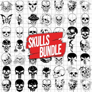 Skull Svg Bundle, Skull Png, Sugar Skull Svg for Cricut, Punisher Skull Svg, Skull Silhouette, Skull Vector, Skeleton Svg, Instant Download