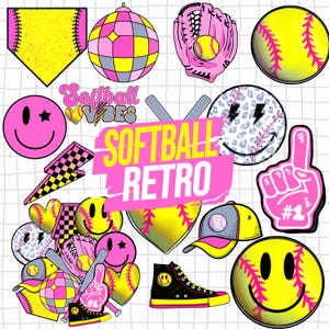 Pink Retro Softball Png Softball PNG Bundle, Softball Lover, Softball Family, Softball Vibes Png, Softball Coquette, Sport Shirt Design Png