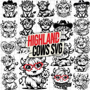 Highland Cow Svg Cute , Highland Cow Svg Bundle Baby Cow Svg, Cow Png, Cricut, Clipart, Cut Files, Highland Cow Clipart, Highland Cow Bundle