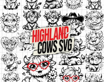 Vaca de las Tierras Altas SVG, Paquete de Vacas de las Tierras Altas SVG, Vaca Bebé SVG, Vaca PNG, Cricut, Clipart, Archivos de Corte, Clipart de Vaca de las Tierras Altas, Paquete de Vacas de las Tierras Altas