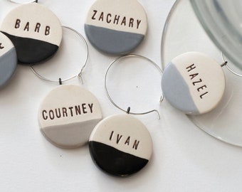 ceramic: NEUTRAL COLORS personalized Wine Glass Charms - Vineyard Wedding, Napa Bachelorette, Destination Weddings