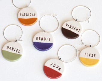 ceramic: EARTH COLORS personalized Wine Glass Charms - Vineyard Wedding, Bachelorette Party