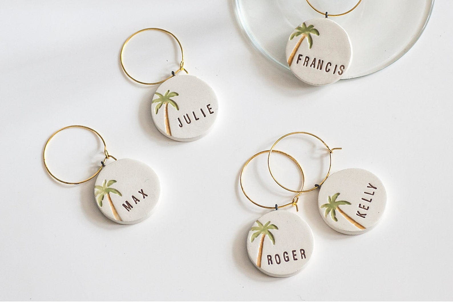 Palm Tree Personalized Ceramic Wine Glass Charms Wedding Etsy