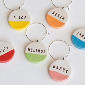 ceramic: CANDY COLORS personalized Ceramic Wine Glass Charms - Vineyard Wedding and Bachelorette
