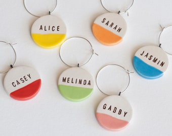 ceramic: CANDY COLORS personalized Ceramic Wine Glass Charms - Vineyard Wedding and Bachelorette