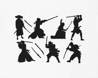 Samurai Silhouette Embroidery Design, Set of 5 Sizes (Digital Download)