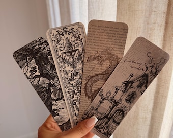 Dark Academia Bookmarks – Laminated Fantasy Etching Bookmark Set
