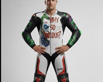 Motorcycle Racing Leather Suit | Joker Design Motorbike Suit  | Red & White 1 Piece Suits