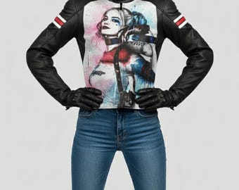 Ladies Motorbike Riding Leather jacket  | JHarley Quinn inspired Design