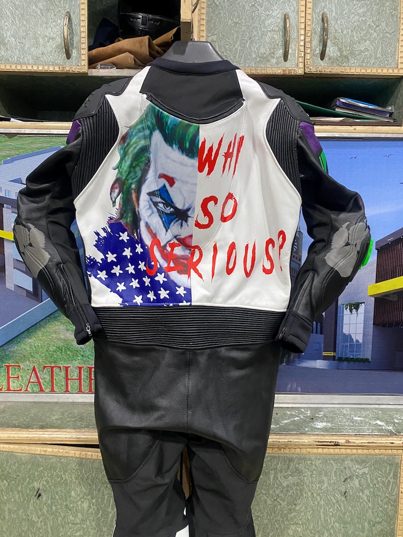 Motorcykelracingläderställ | Joker Design motorcykelställ | Röda och vita helställ bild 4