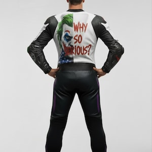 Motorcykelracingläderställ | Joker Design motorcykelställ | Röda och vita helställ bild 5