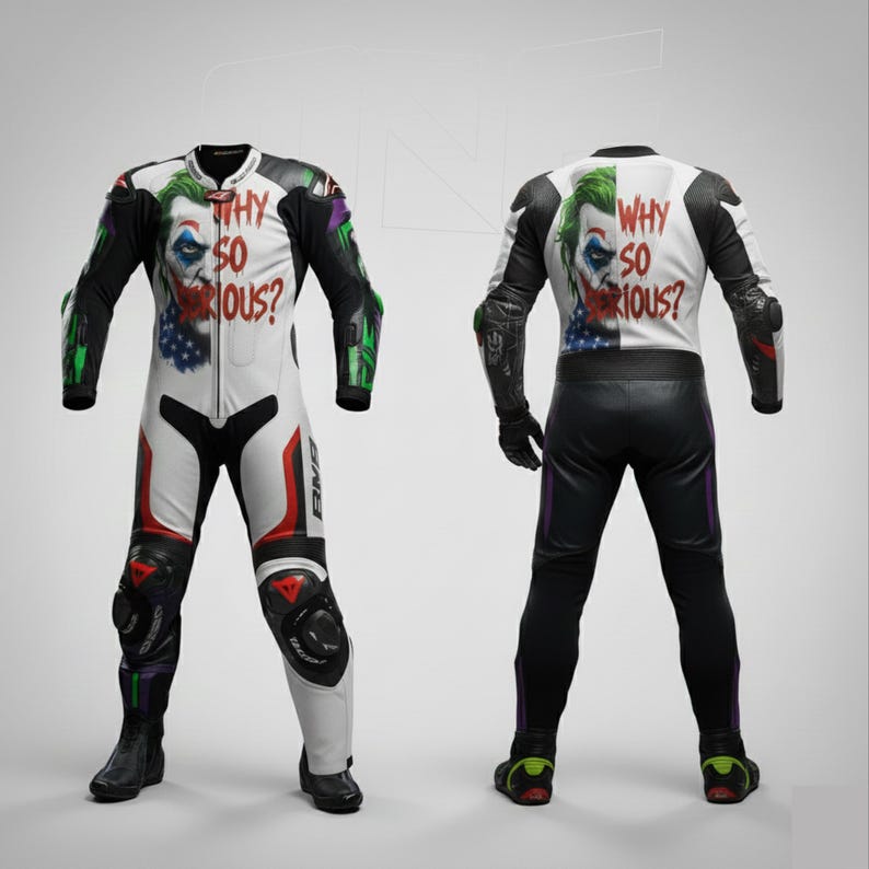 Motorcykelracingläderställ | Joker Design motorcykelställ | Röda och vita helställ bild 14