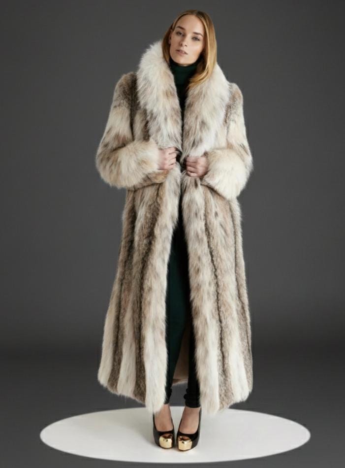 Helene Canadian Faux Lynx Fur Coat - Full Length Coat - Women's