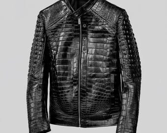 Handmade Crocodile Leather Jacket | Crocodile Pattern Jackets for Men | Luxury Leather Outerwear
