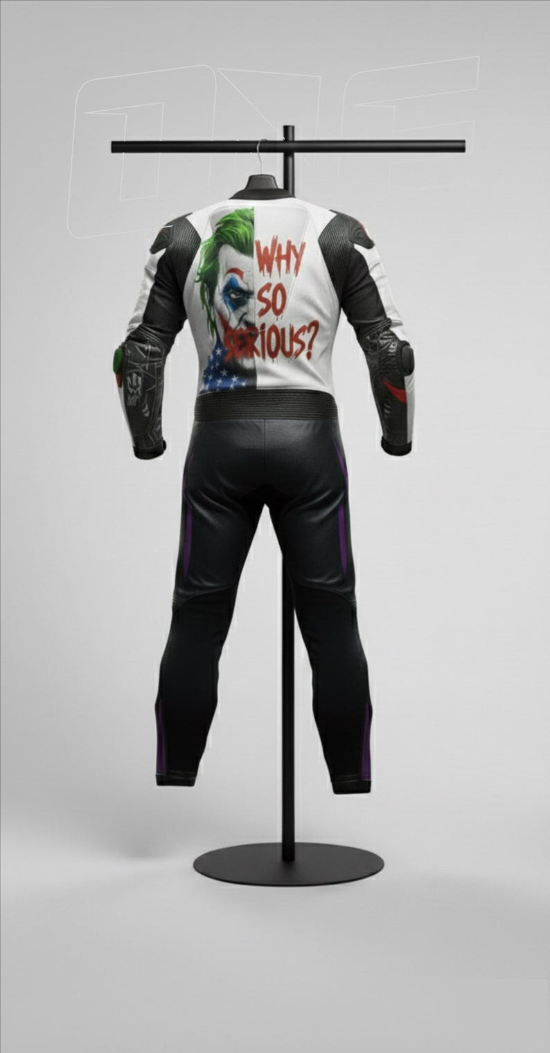 Motorcykelracingläderställ | Joker Design motorcykelställ | Röda och vita helställ bild 6