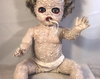 OOAK Horror Doll Slitherella the Worm Girl, Creepy Halloween Decor, Horror Collectible