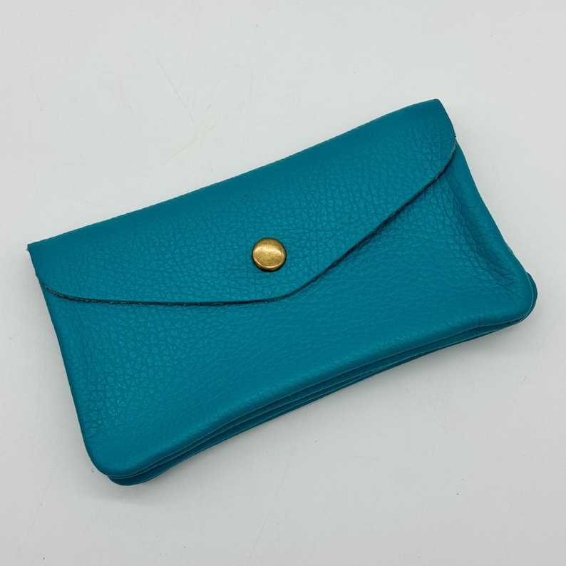 Genuine Leather Purse Medium Card Coin Pouch Wallet Womens Accessories Turquoise