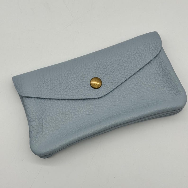 Genuine Leather Purse Medium Card Coin Pouch Wallet Womens Accessories Pale Blue