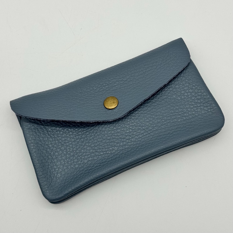 Genuine Leather Purse Medium Card Coin Pouch Wallet Womens Accessories Denim Blue