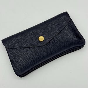 Genuine Leather Purse Medium Card Coin Pouch Wallet Womens Accessories Navy