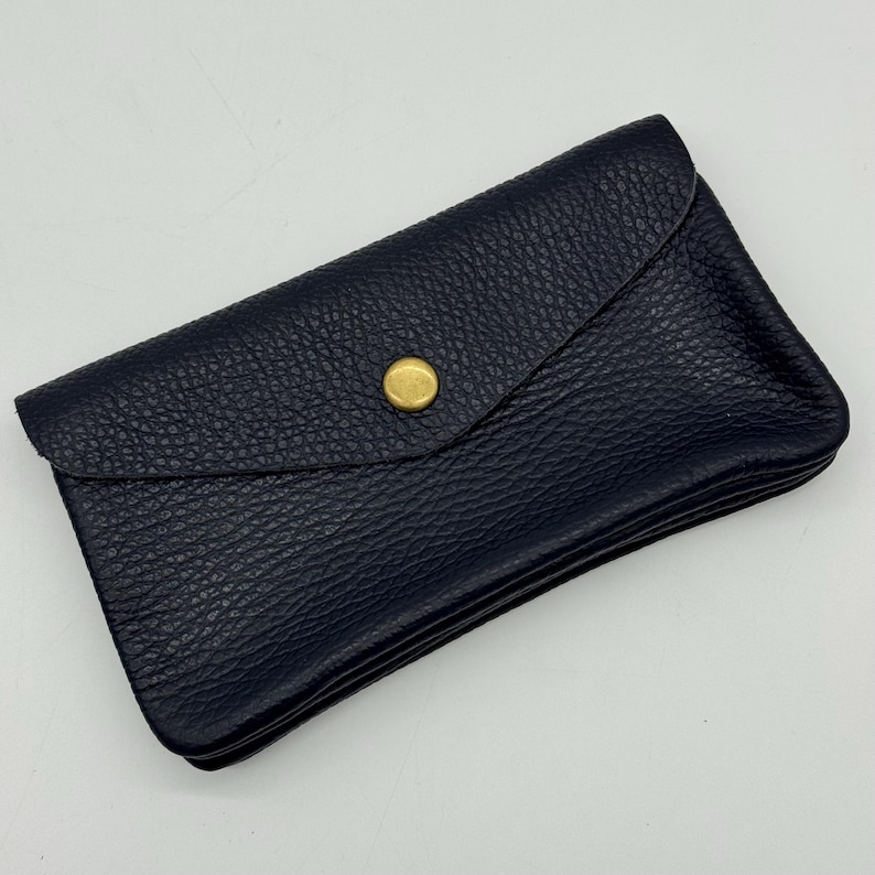 Genuine Leather Purse Medium Card Coin Pouch Wallet Womens Accessories Navy