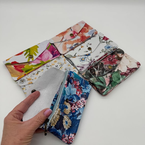 Genuine Leather Floral Purse Medium Card Coin Pouch Wallet Womens Accessories