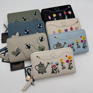 Embroidered RFID Protected Faux Leather Wallet: Zip Around Purse