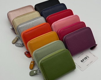Genuine Leather Purse Mini Card Pouch Wallet RFID Security Protected Womens Accessories