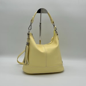 Lemon Yellow Genuine Leather Tassel Bag Zipped Crossbody Shoulder Removable Adjustable Strap