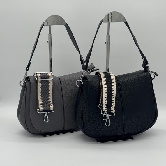 Faux Leather Crossbody Saddle Bag: Removable Straps