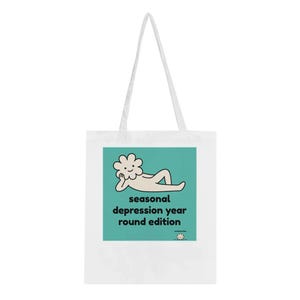 Fourre-tout toute l&#39;année pour dépression saisonnière - Cadeau humoristique humoristique sur la santé mentale - Sac en toile humoristique introverti avec personnage floral