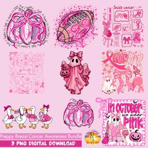 Breast Cancer Awareness PNG Bundle: Pink Ribbon, Ghost, Football Designs (Digital Download