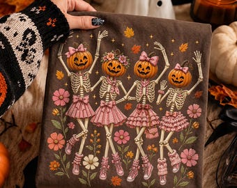Mädchenhaftes Wildblumen-Skelett (PNG), Rosa Blumen-Skelett (PNG), Verspieltes Halloween-Skelett (PNG), Schickes Grusel-Skelett (PNG), Niedliches Skelett-Sublimationsmotiv