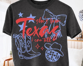 Sie kommt aus Texas, ich kann PNG sagen, Western Coquette Bow Cowgirl-Stiefel, Texas Girl Shirt Design, Country Cowgirl Sublimation, 4. Juli PNG