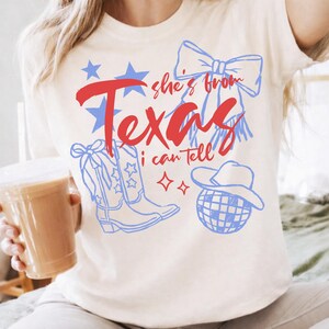 She’s From Texas I Can Tell PNG, Western Coquette Bow Cowgirl Boots, Texas Girl Shirt Design, Country Cowgirl Sublimation, 4th of July PNG image 10
