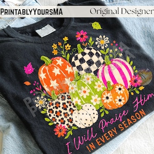 Colorful Pumpkin PNG, Hand Drawn Fall Pumpkin Collage Sublimation, Cute Polka Dot Floral Pumpkin Shirt Png, Trendy Autumn Fall Stars Png image 4
