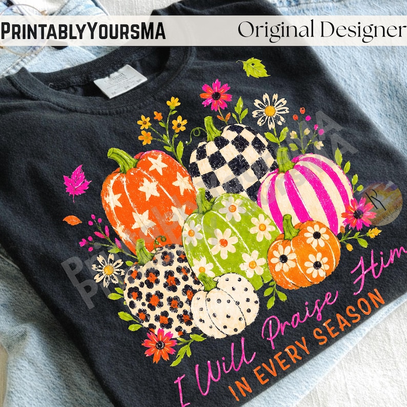 Colorful Pumpkin PNG, Hand Drawn Fall Pumpkin Collage Sublimation, Cute Polka Dot Floral Pumpkin Shirt Png, Trendy Autumn Fall Stars Png image 4