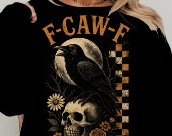 Calavera floral f-caw-f, Cuervo PNG, Halloween divertido F-CAW-F, Cuadros florales góticos PNG, Diseño de sublimación de pájaro oscuro