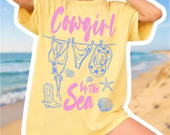 Cowgirl aan zee png, kust cowgirl esthetisch shirtontwerp, Western Summer Beach cowgirl png, trendy cowgirl-sublimatiebestand