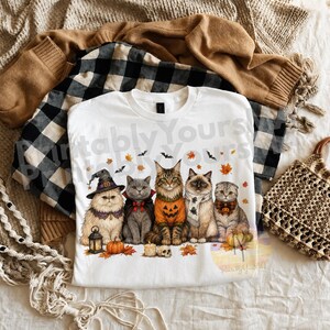 Cute Halloween Cat Png, Cozy Fall Cat Png, Autumn Cat Lover Png, Spooky Black Cat Png, Pumpkin Cat Graphic, Sublimation Download image 3