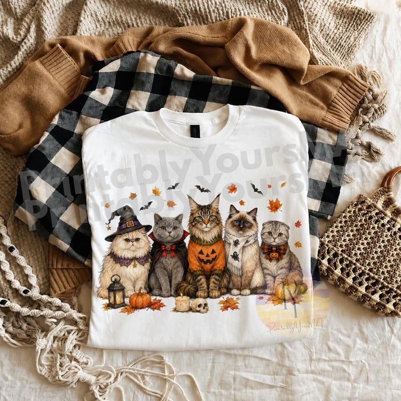 Cute Halloween Cat Png, Cozy Fall Cat Png, Autumn Cat Lover Png, Spooky Black Cat Png, Pumpkin Cat Graphic, Sublimation Download image 3