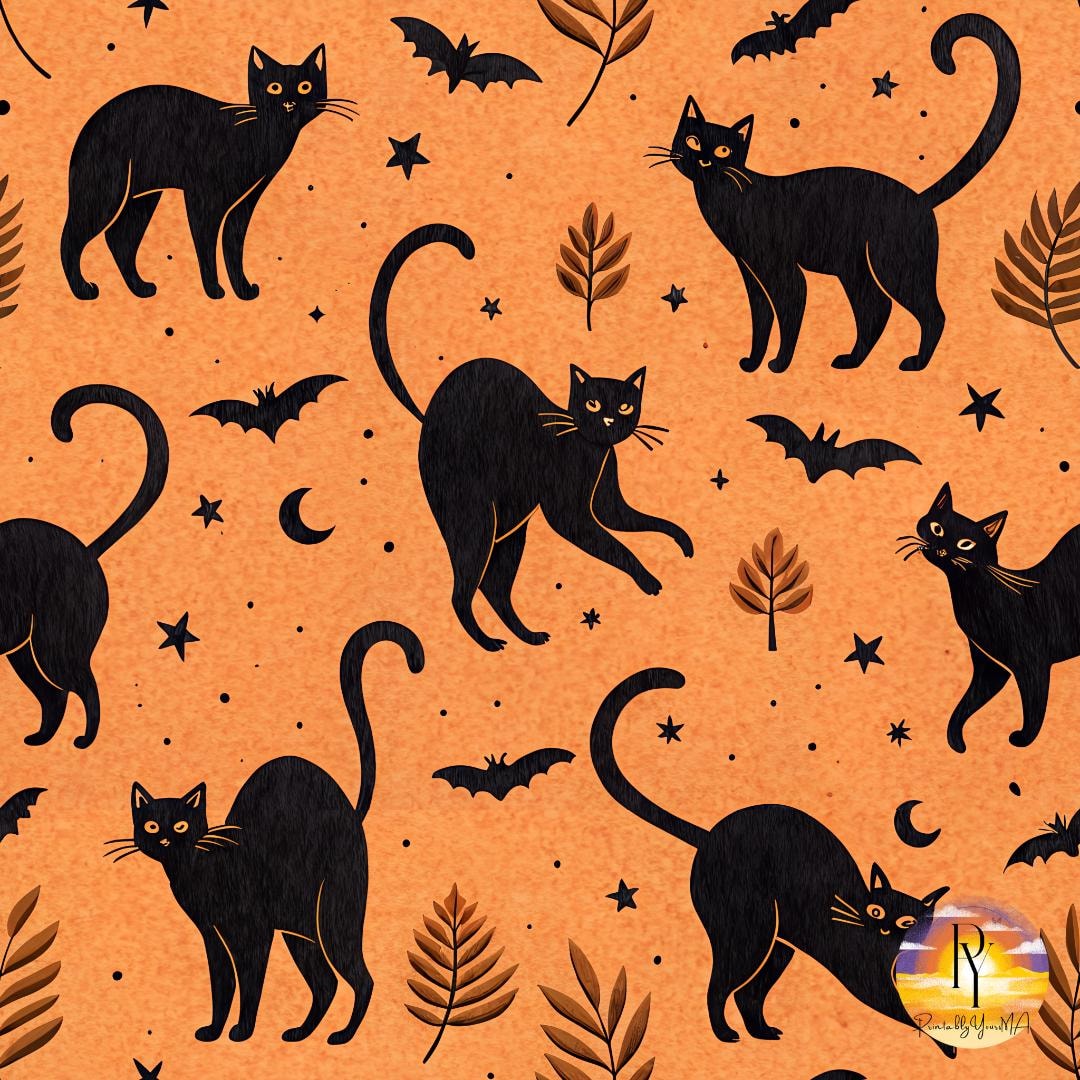 Kawaii Black Cats Seamless Pattern: Halloween Digital Paper (PNG & JPG ...