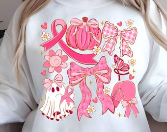 Breast Cancer Awareness Ghost PNG: Pink Coquette Bow, October Sublimation (Digital Download