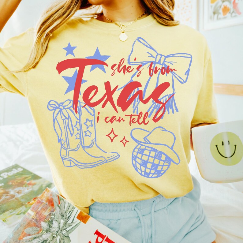 She’s From Texas I Can Tell PNG, Western Coquette Bow Cowgirl Boots, Texas Girl Shirt Design, Country Cowgirl Sublimation, 4th of July PNG image 4