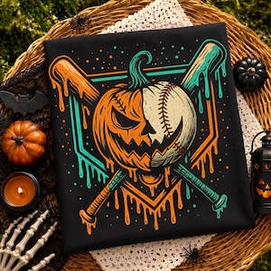 Pumpkin Halloween Baseball Drip Png, Spooky Boys Youth Png | Dripping Pumpkin Baseball Sublimation, Funny Halloween Sports Design