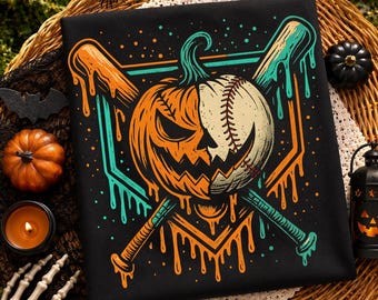 Pumpkin Halloween Baseball Drip Png, Spooky Boys Youth Png | Dripping Pumpkin Baseball Sublimation, Funny Halloween Sports Design