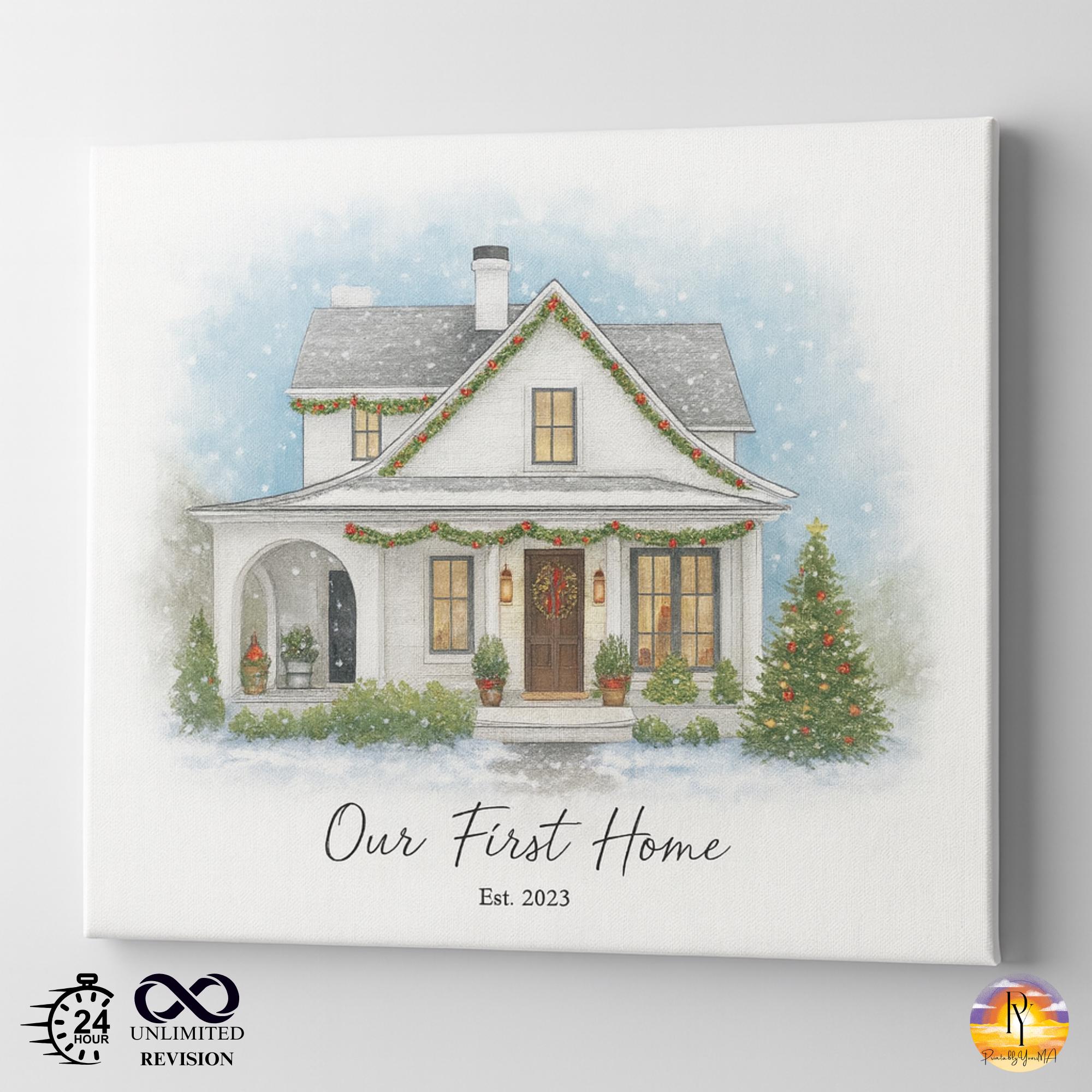 Custom Watercolor House Portrait Christmas, Landscape Home Illustration ...