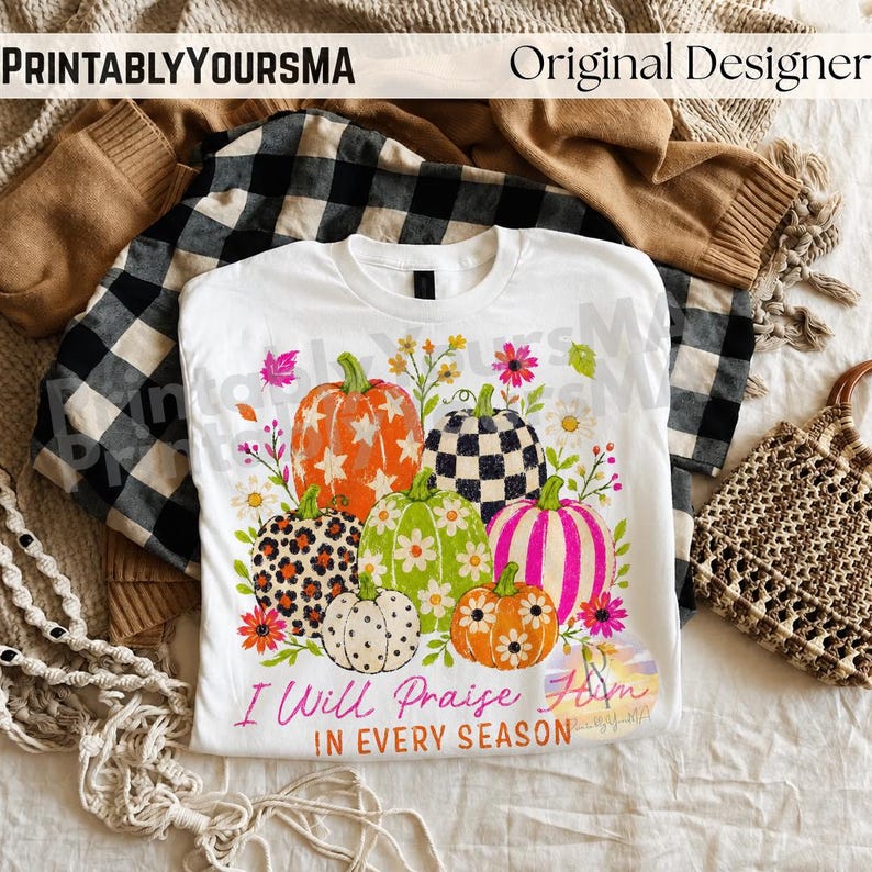 Colorful Pumpkin PNG, Hand Drawn Fall Pumpkin Collage Sublimation, Cute Polka Dot Floral Pumpkin Shirt Png, Trendy Autumn Fall Stars Png image 5