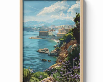 Algiers Bay Print, Mediterranean Coast Wall Art, North Africa City Poster, Travel Decor, Coastal Architecture Illustration