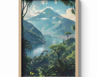 Guatemala Mountain Print, Lake Atitlán Wall Art, Central America Poster, Scenic Landscape Decor, Nature Artwork, Gift for Travel Lovers